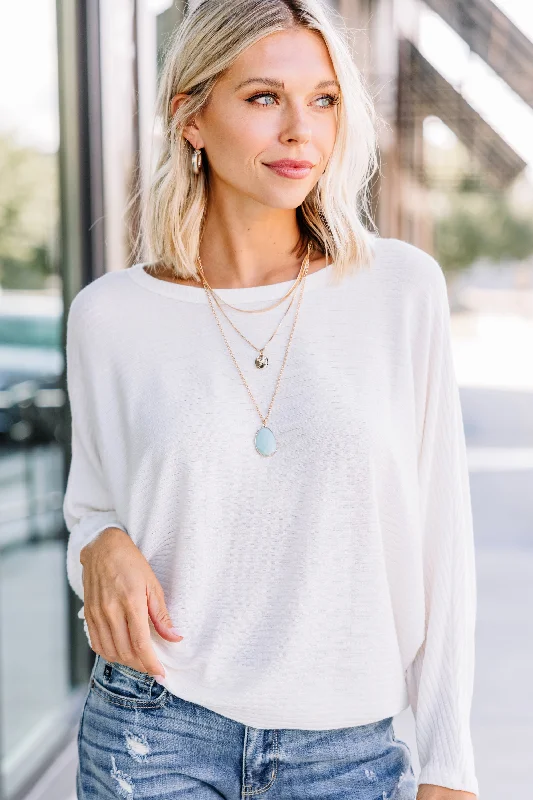 Soft Casuals Let's Travel Ivory White Ribbed Top