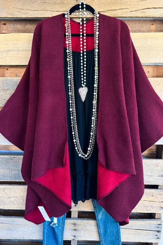 Casual Ease Wild Hearts Poncho - Burgundy