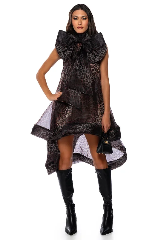 Easy Wear Chic THE CATS MEOW PRINTED BOW MINI DRESS