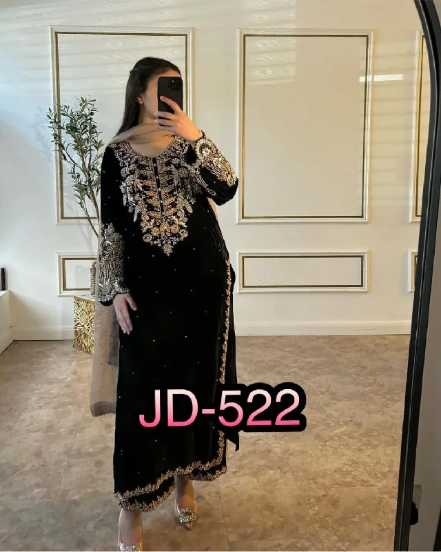 Cozy Fitting JD 522 Black Faux Georgette Heavy Embroidered Designer Suit