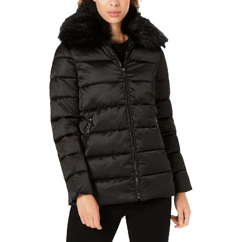 Light Layers Tahari Gemma Women's Quilted Winter Puffer Coat with Removable Faux Fur Trim