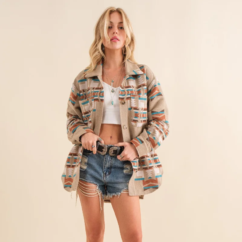 Cozy Knits Blue B Women's Aztec Print Jacket