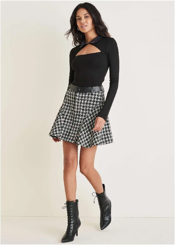 Relaxed Fashion Tweed Flounce Mini Skirt - Black Multi