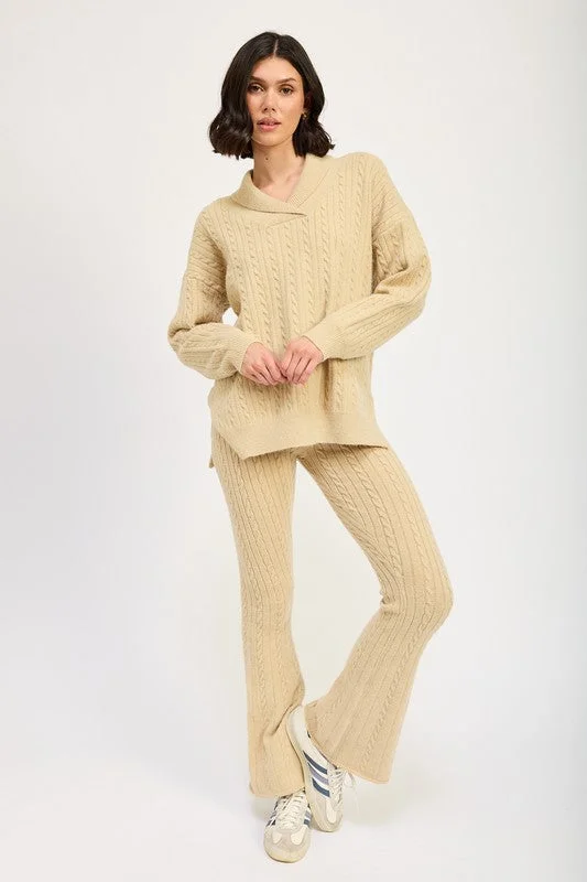 Comfortable Fashion Looks CABLE KNIT FLARED PANTS