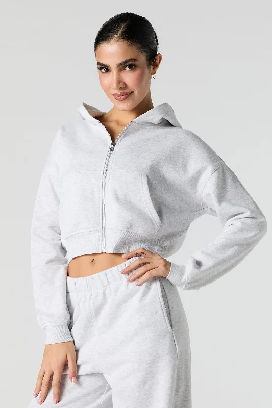 Chic Outfits Solid Fleece Cropped Zip-Up Hoodie