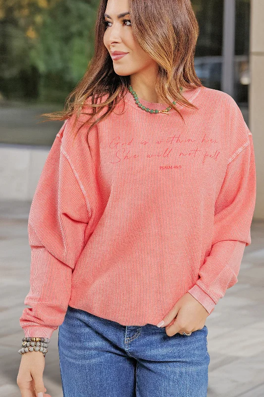 Comfortable Jackets She Will Not Fall Ribbed Graphic Crewneck