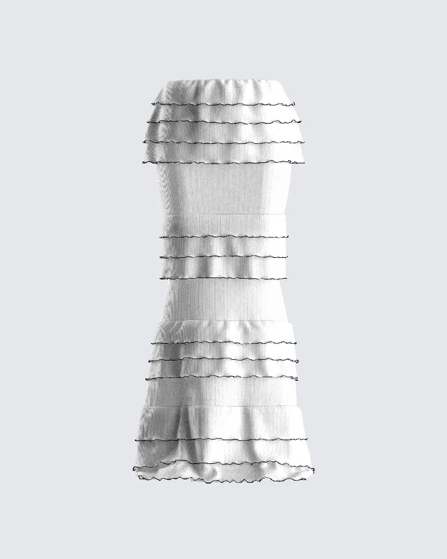 Cozy Fashion Toman White Tiered Maxi Skirt
