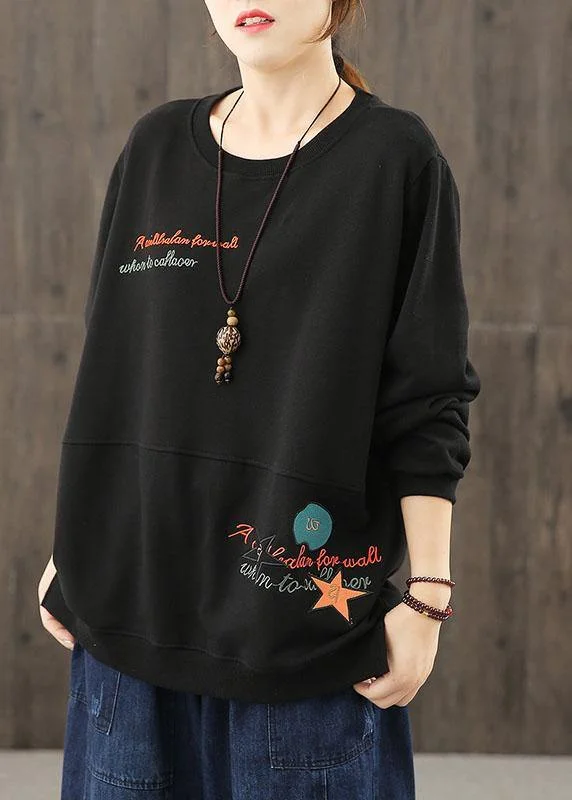 Cozy Fitting Beautiful o neck clothes Sleeve black Cartoon print blouses