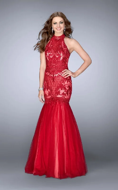 Comfy Layers La Femme Gigi - 24394 High Halter Embroidered Mermaid Gown