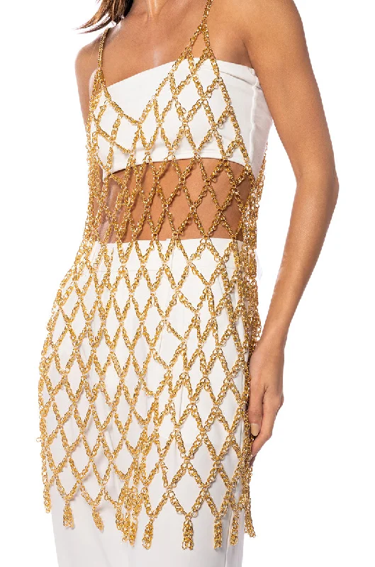 Relaxed Fashion ELODIE CHAIN CHAIN MINI DRESS IN GOLD