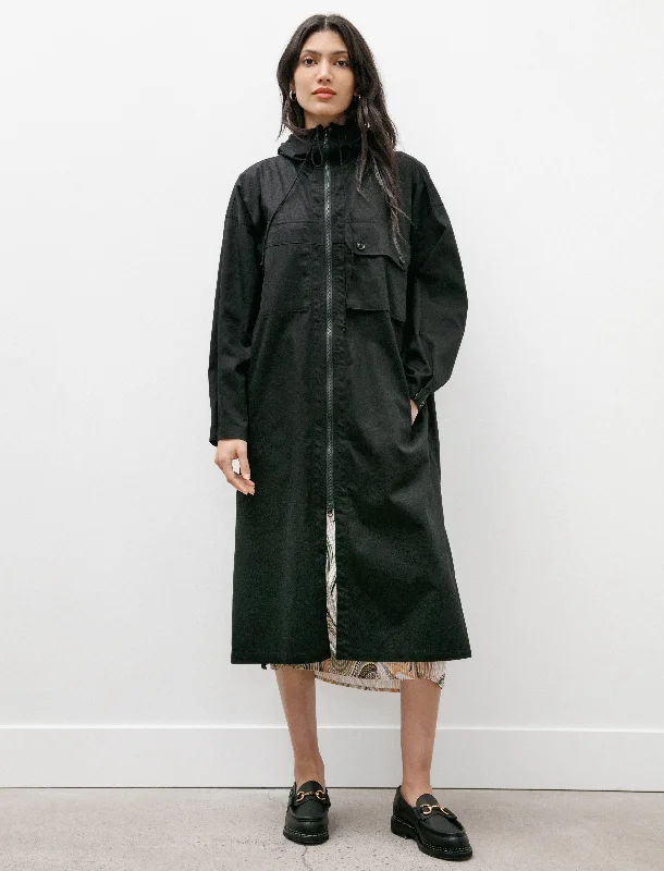 Sporty Comfort Coatdress with Hood Black