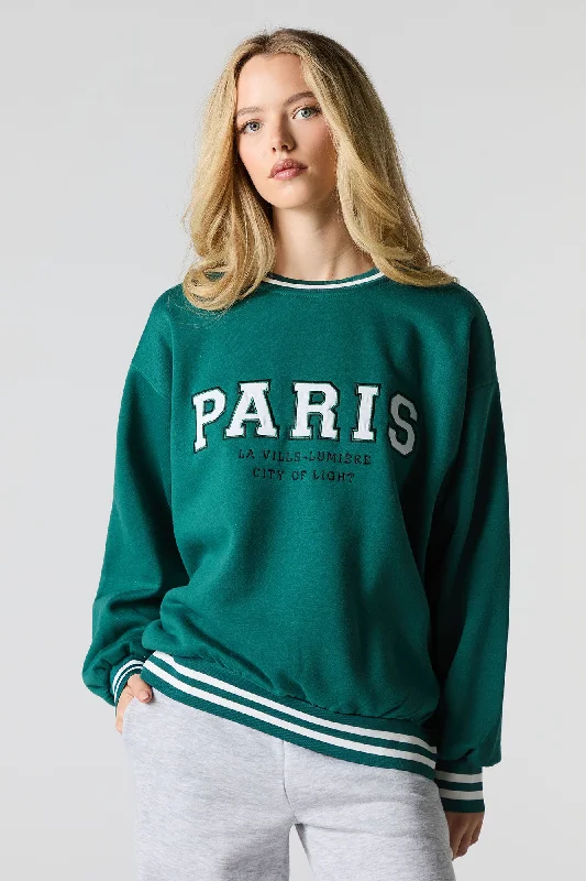 Cozy Outerwear Oversized City Twill Embroidered Fleece Sweatshirt