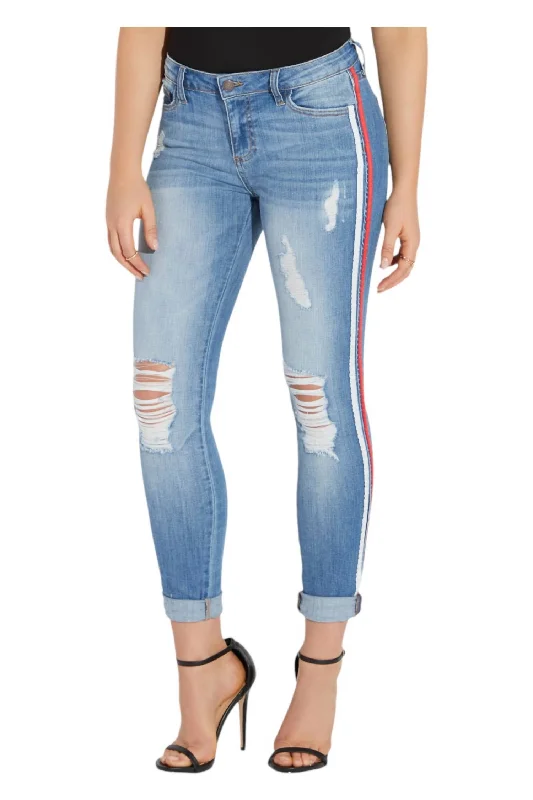 Soft Casuals Striped Crop Skinny Jeans In Light Wash