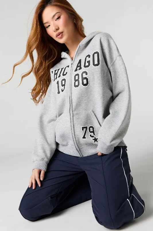Casual Ease Oversized Printed Zip-Up Fleece Hoodie