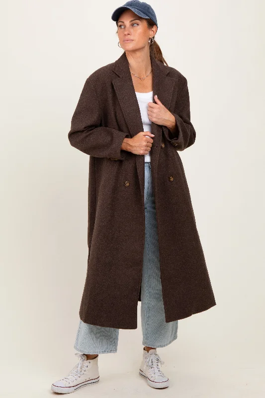 All-Day Outfits Brown Felted Double Breasted Lapel Button Coat