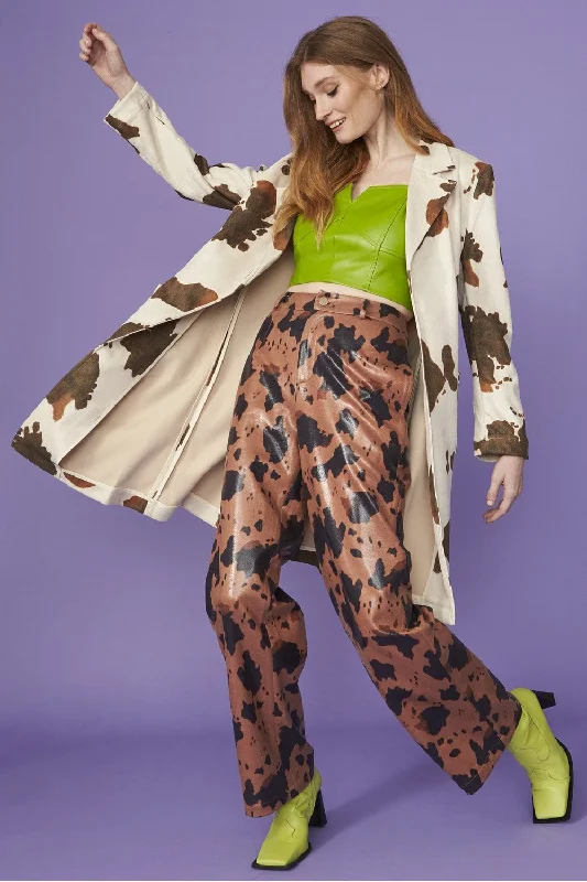 Versatile Comfort Wear Cow Print Faux Suede Animal Print Coat | SALE! Take 30% Off
