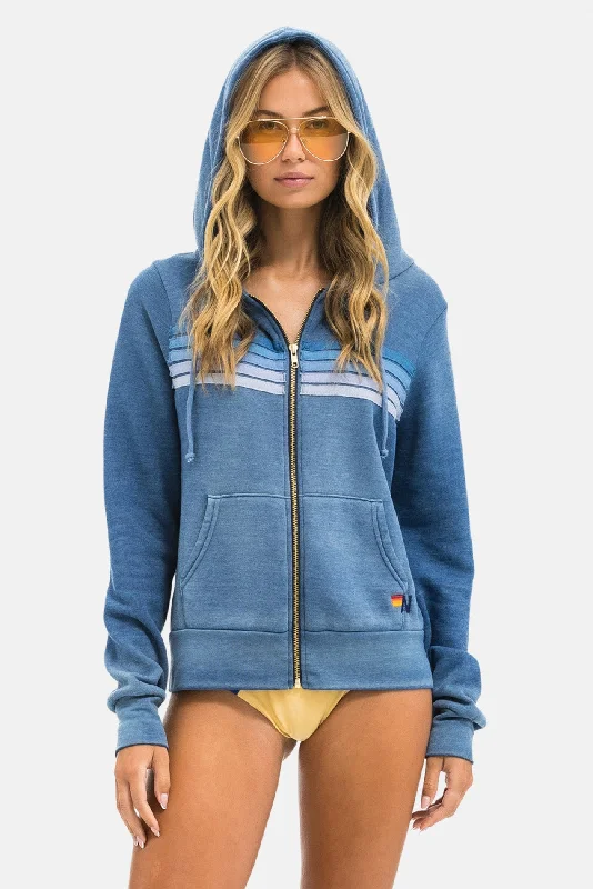 Cozy Street Style 5 Stripe Zip Hoodie Faded Water
