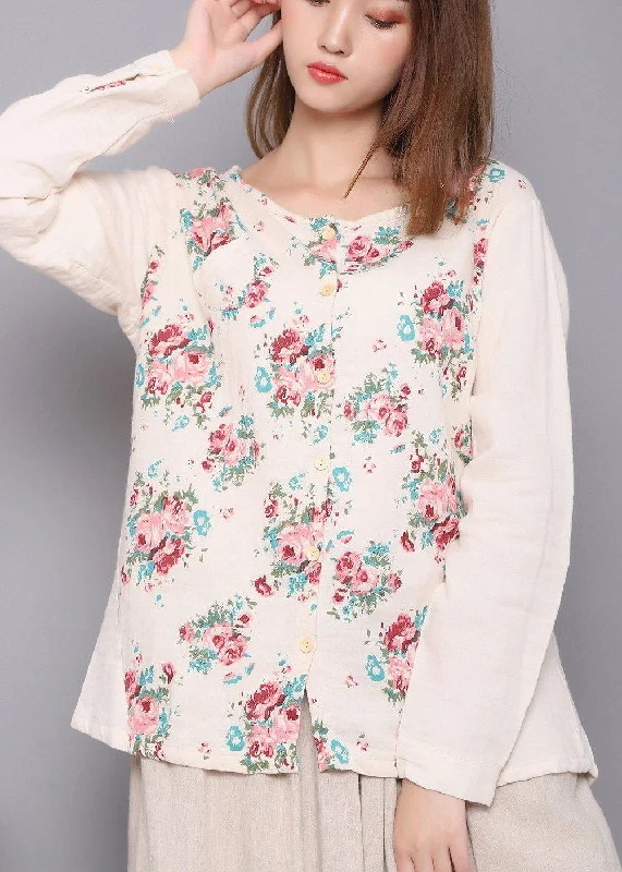Soft Looks Beautiful White Print Linen Spring Top