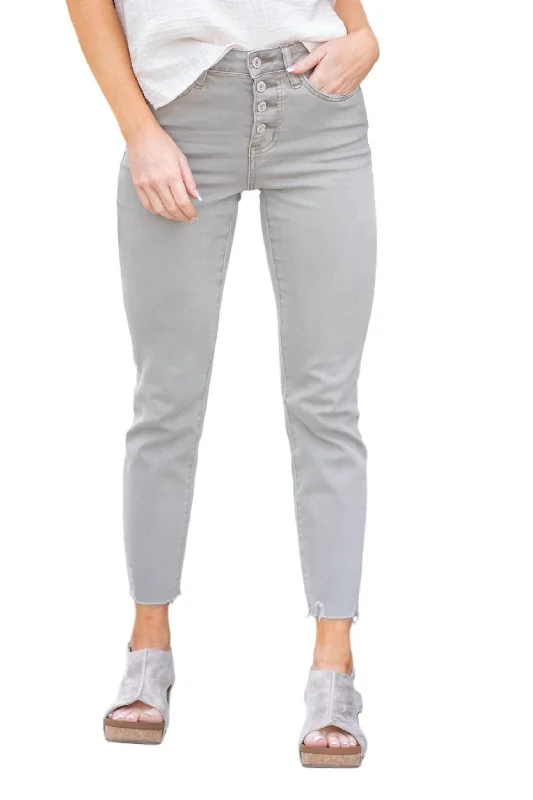 Soft Comfort High Rise Button Up Slim Straight Jeans In Maeve