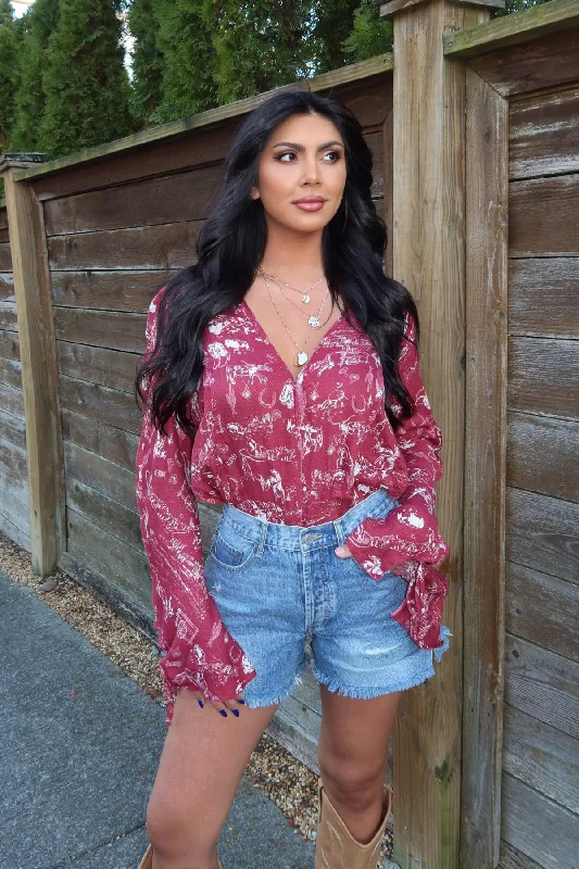Easy Chic Free People Everything's Rosy Bodysuit - Red