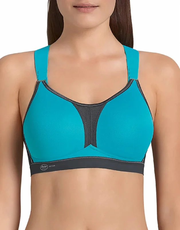 Cozy Footwear Air Control Deltapad Maximum Support Sports Bra In Peacock/anthracite
