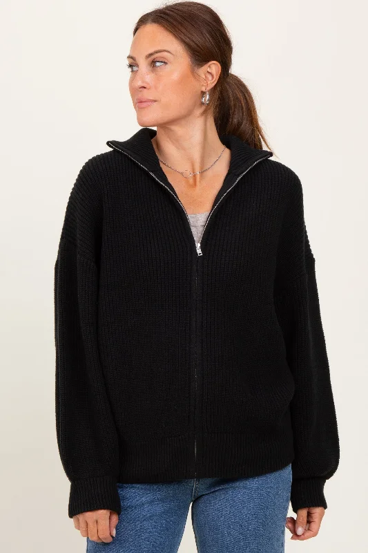 Easy Chic Black Oversized Zip Up Cardigan