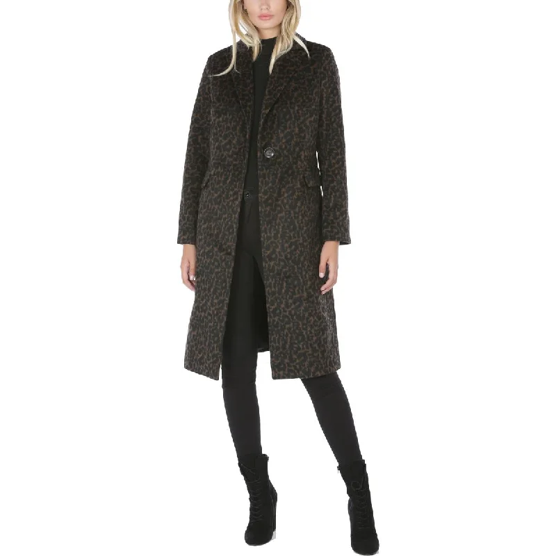 Weekend Comfort Wear Tahari Women's Leopard Print Mid-Length Wool Blend Midi Coat