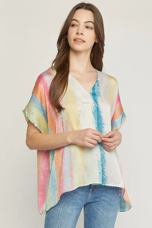 Cozy Lounge Wear Rainbow Placket Top