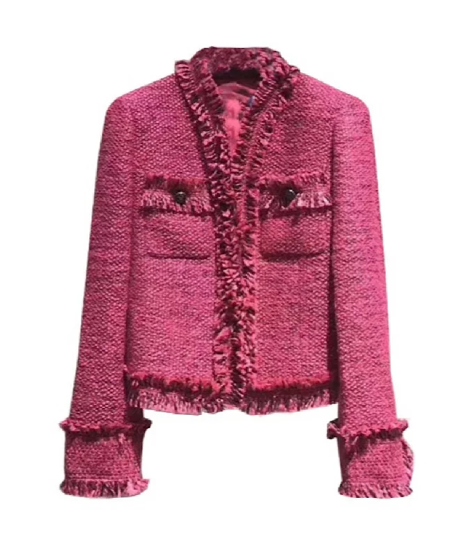 Easy-to-Wear Pink Lightweight Tweed Blazer With Raw Edges