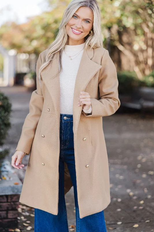 Comfortable Tops City Streets Camel Brown Coat