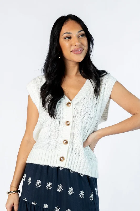 Trendy Dresses Weather It Together Ivory Cable Knit Sweater Vest
