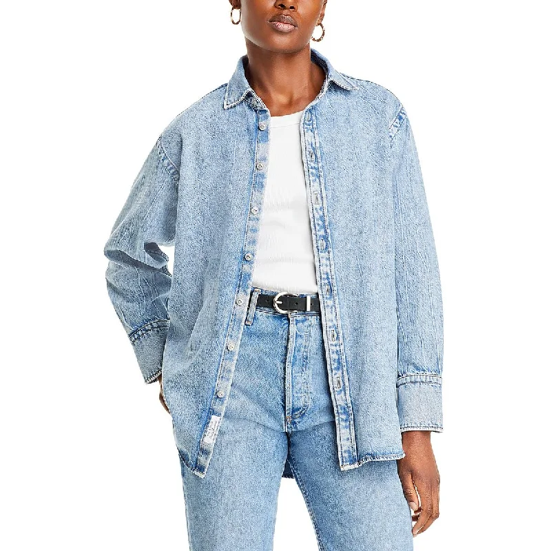 Comfortable Tops Rag & Bone Womens Diana Collar Button Up Denim Jacket