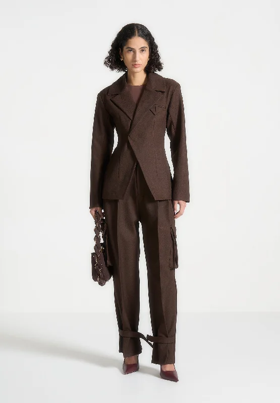 Cozy Essentials Wear Tailored Pleated Cargo Trousers - Brown