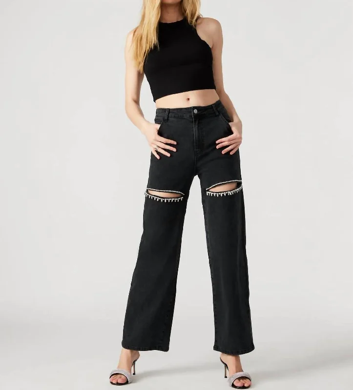 Warm Wear Taylor Rhinestone Jeans In Black