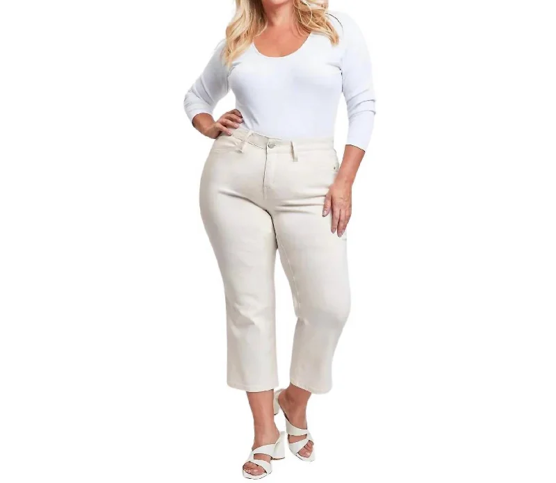 Cozy Outerwear Mid-Rise Wide Leg Cropped Pants In Gardenia