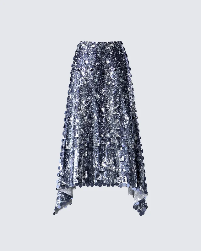 Relaxed Jackets Wyn Metallic Silver Sequin Maxi Skirt