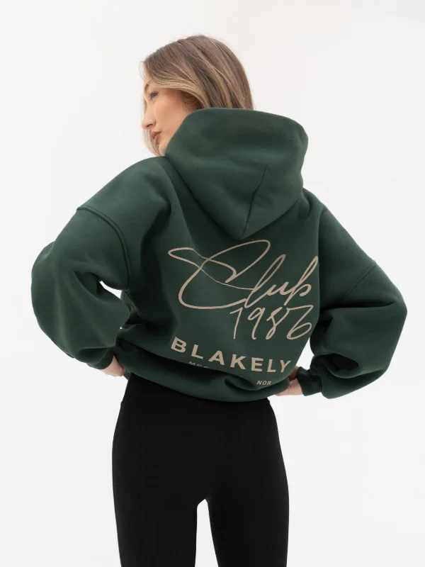 Relaxed Fashion Club Oversized Hoodie - Forest Green