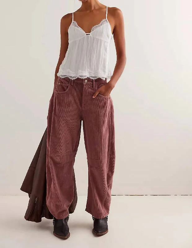 Simple Comfort Good Luck Cord Barrel Jeans In Withered Rose