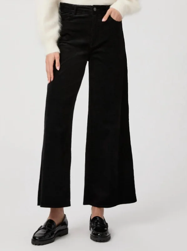 Chic Comfort Wear Harper Ankle Wide Leg Pant In Black Velvet Corduroy