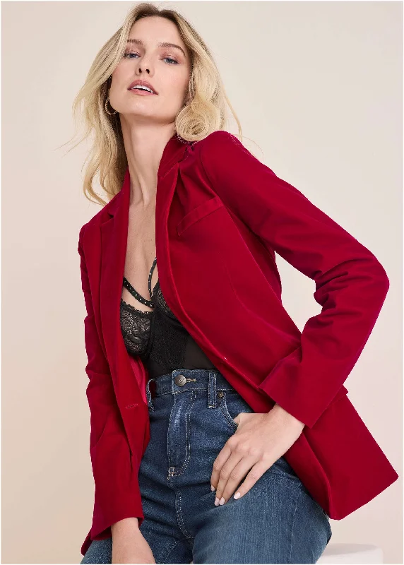 Light Dressing Velvet Blazer  - Red