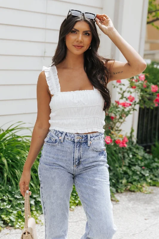 Versatile Style White Ruffle Smocked Tank Top - FINAL SALE