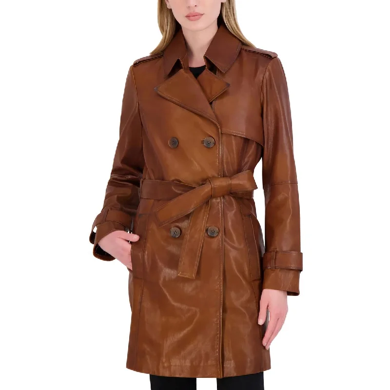 Casual Comfort Tahari Womens Petites Collared Long Leather Jacket