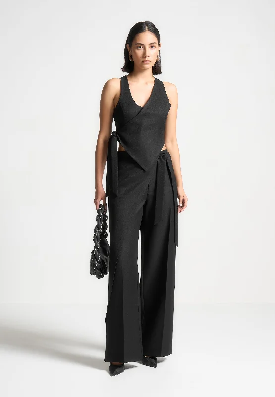Stylish Jackets Tailored Wrap Trousers with Tie - Black