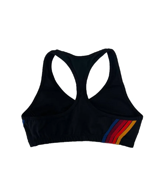 Soft Layers 5 Stripe Sports Bra In Black