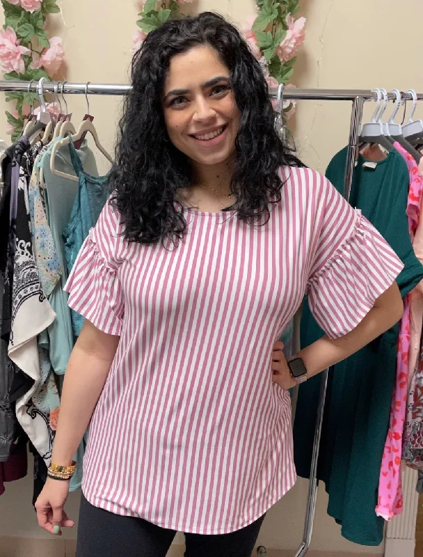 Soft Wearables Lavender Stripe Ruffle Top