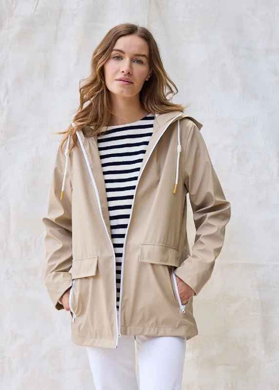 Stylish Fit ST GABRIELLE - Waterproof Patterned Rain Jacket with Fancy Drawstrings (OATMEAL)
