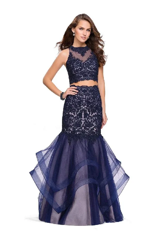 Casual Fit La Femme Gigi - 26071 Sheer High Halter Two-Piece Mermaid Gown
