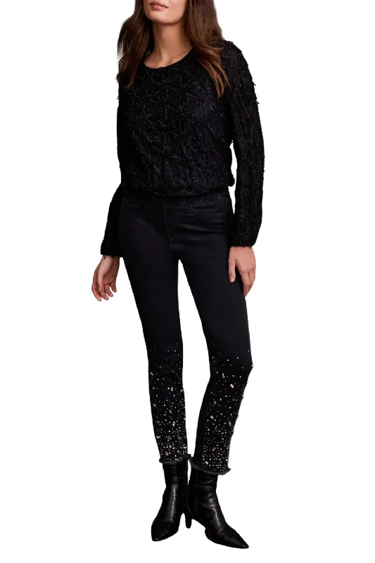 Comfy Layers Audrey Slim Jean W/ Gemstones In Black