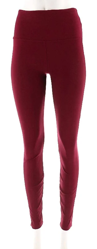 Soft Comfort Women's Elastic Wide Waistband Solid Stretch Nylon Knit Leggings In Wine Red
