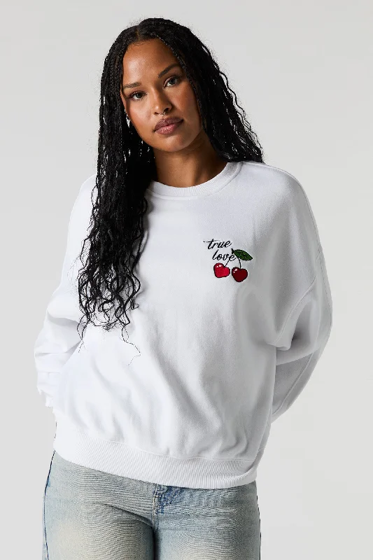 Casual Fit True Love Cherry Embroidered Fleece Sweatshirt